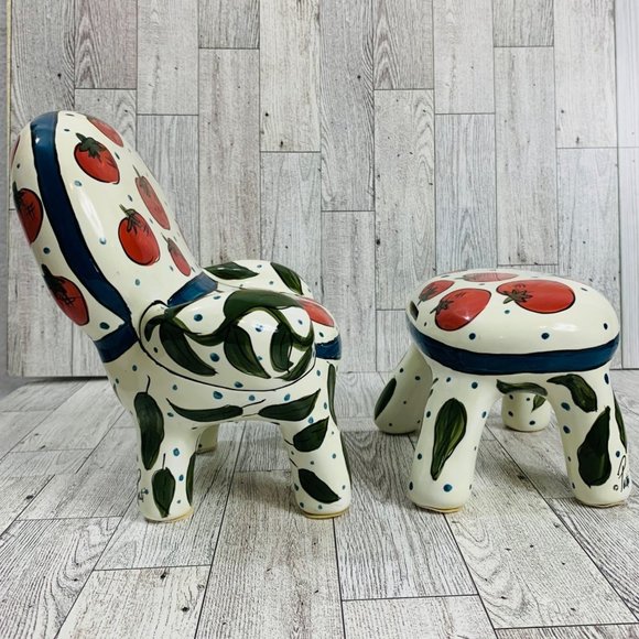 VTG Ganz Kitchy Gardner Bank Cherry Tomato Chair Ottoman Signed Farmhouse Decor - Picture 2 of 16